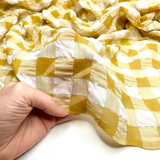 Following The Yellow Brick Road - Crinkle Chiffon Poly Woven - Yellow/Cream Plaid - 1.7M Bundle
