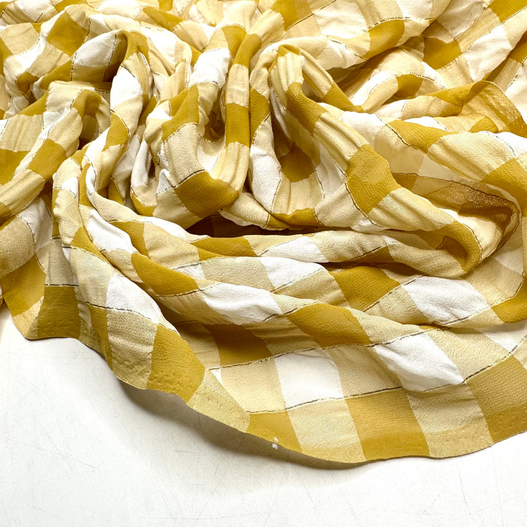 Following The Yellow Brick Road - Crinkle Chiffon Poly Woven - Yellow/Cream Plaid - 1.7M Bundle