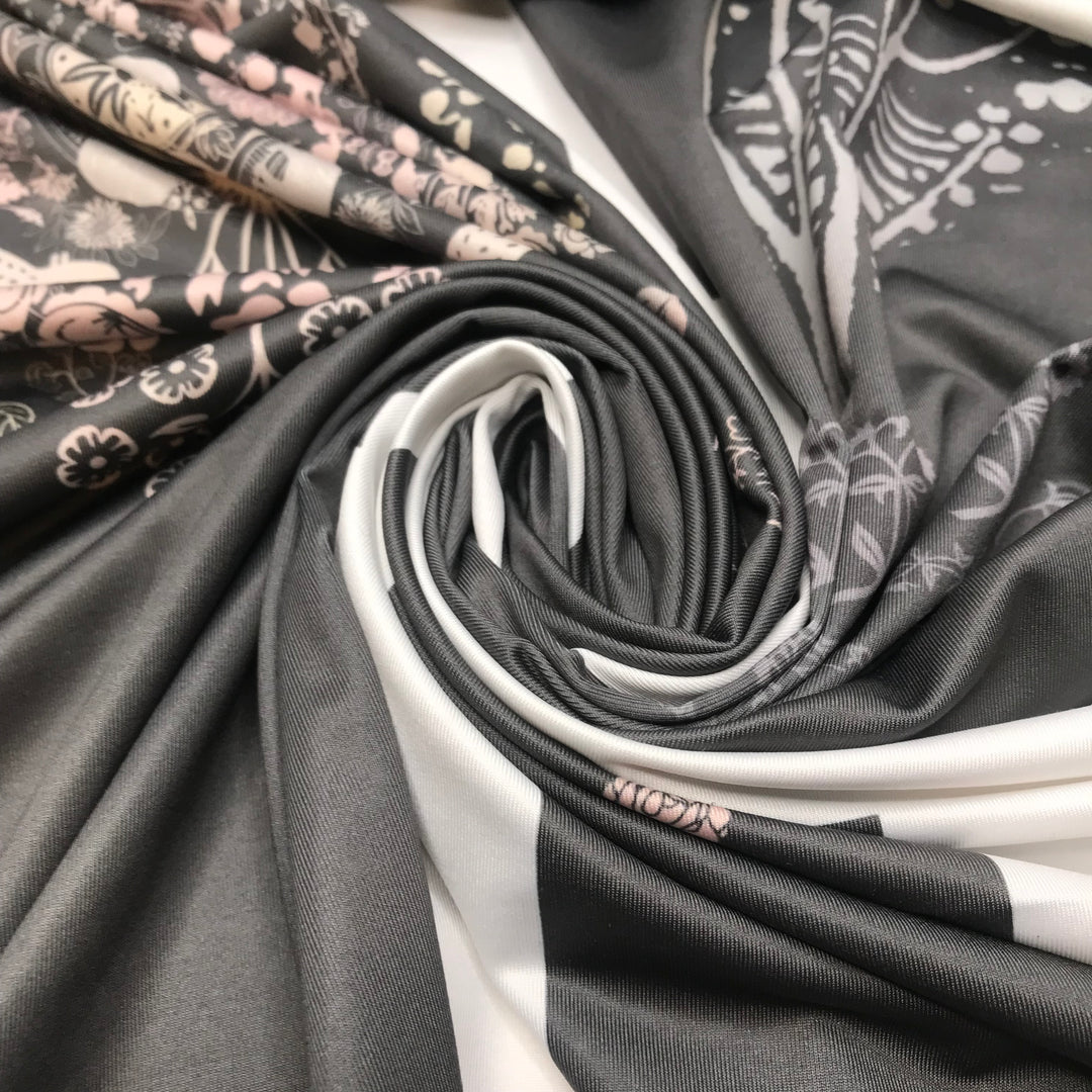 Starting A New Project - Printed Clothing Pattern Polyester Blend Knit - Grey Multi Floral - 2M Bundle