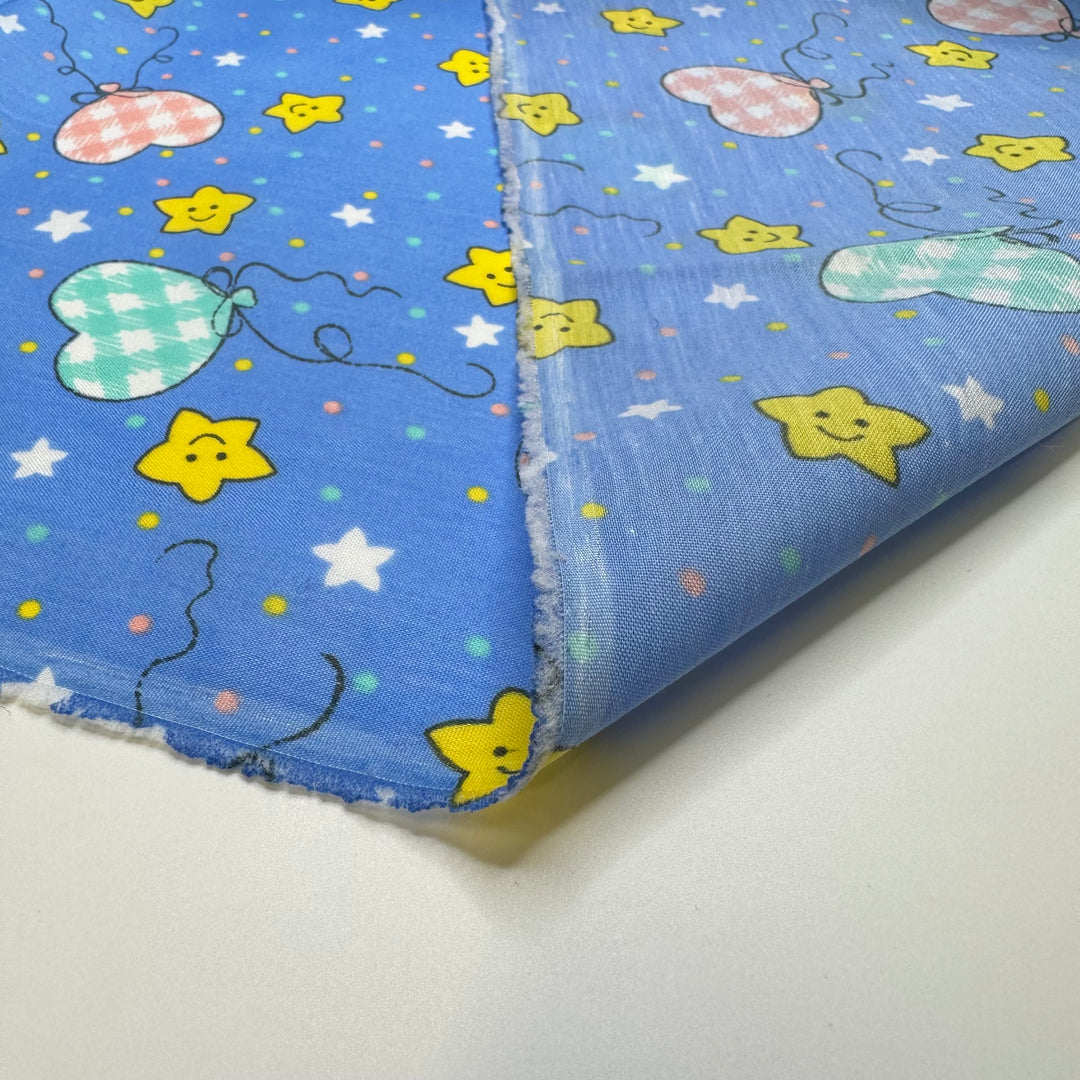 Babys First Xmas - Cotton Blend Woven - Light Blue Multi Stars, Balloons, And Polka Dots - 2.65M Bundle