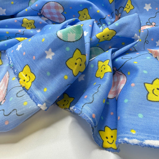 Babys First Xmas - Cotton Blend Woven - Light Blue Multi Stars, Balloons, And Polka Dots - 2.65M Bundle