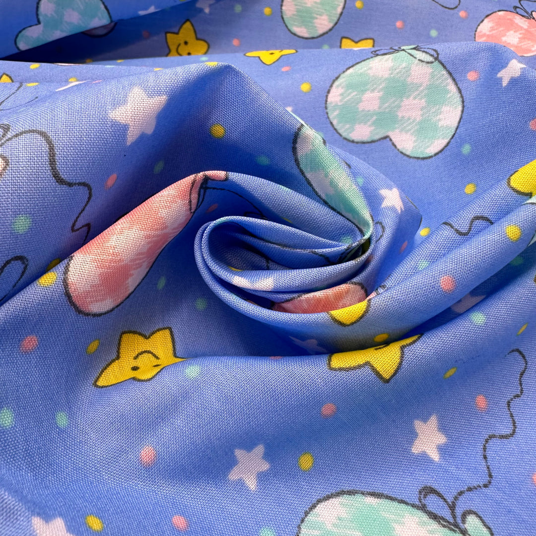 Babys First Xmas - Cotton Blend Woven - Light Blue Multi Stars, Balloons, And Polka Dots - 2.65M Bundle
