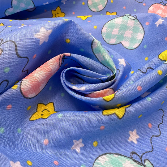 Babys First Xmas - Cotton Blend Woven - Light Blue Multi Stars, Balloons, And Polka Dots - 2.65M Bundle
