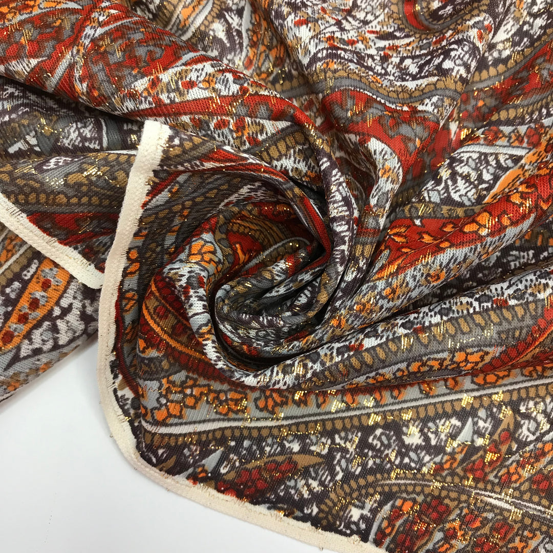Christmas Spice - Glitter Jersey Poly Knit - Multi Paisley - 1.7M Bundle