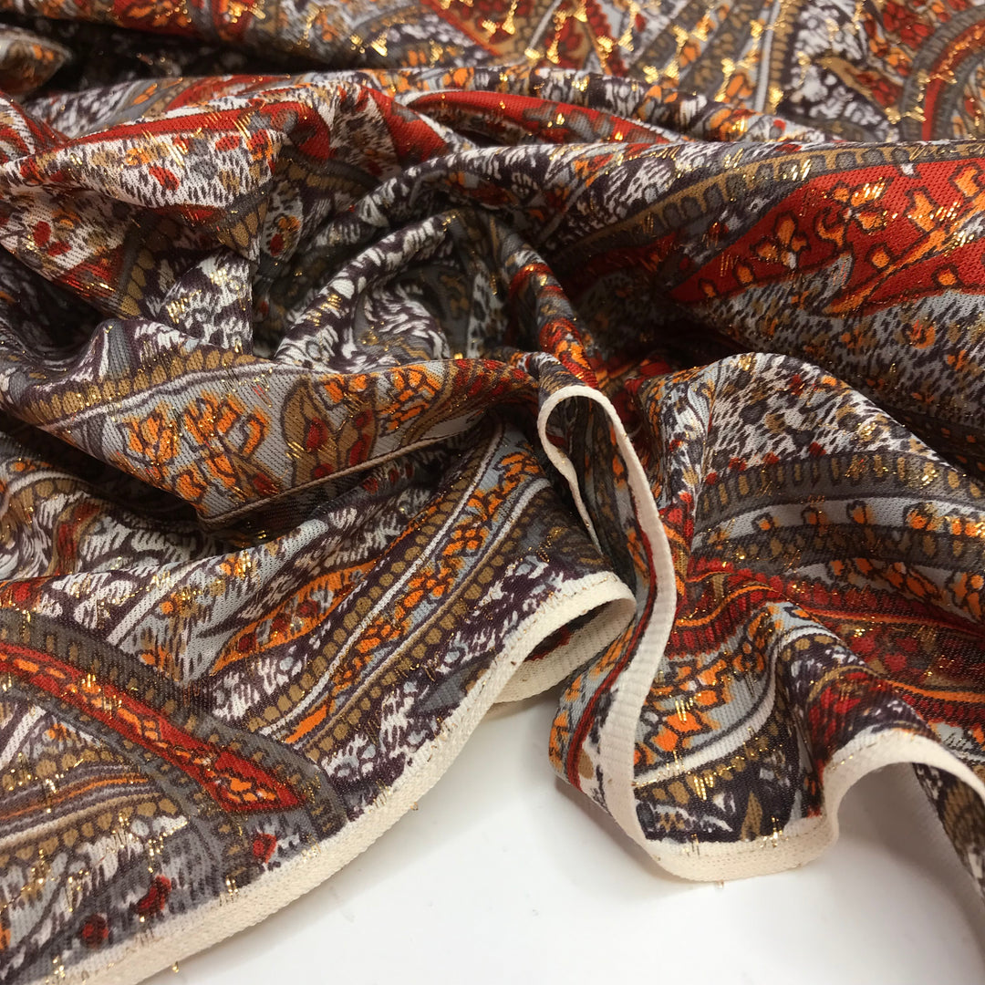 Christmas Spice - Glitter Jersey Poly Knit - Multi Paisley - 1.7M Bundle