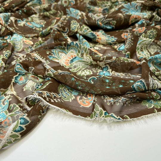 All The Bells And Whistles - Glitter Chiffon Poly Woven - Brown Multi Paisley - 1.9M Bundle