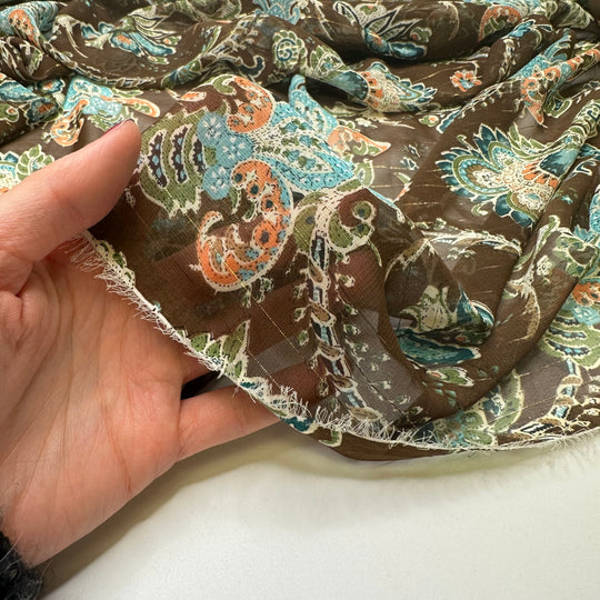 All The Bells And Whistles - Glitter Chiffon Poly Woven - Brown Multi Paisley - 1.9M Bundle