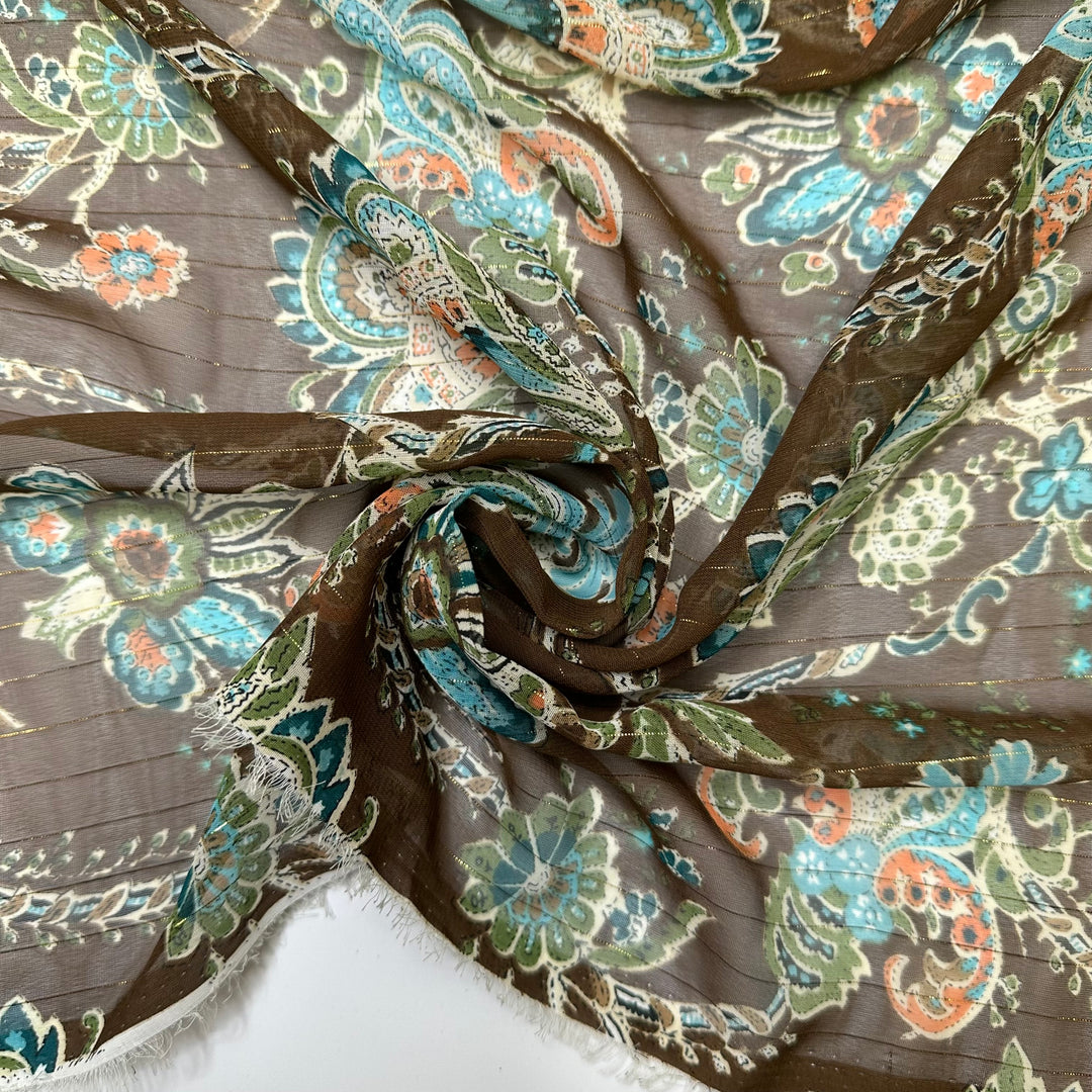 All The Bells And Whistles - Glitter Chiffon Poly Woven - Brown Multi Paisley - 1.9M Bundle