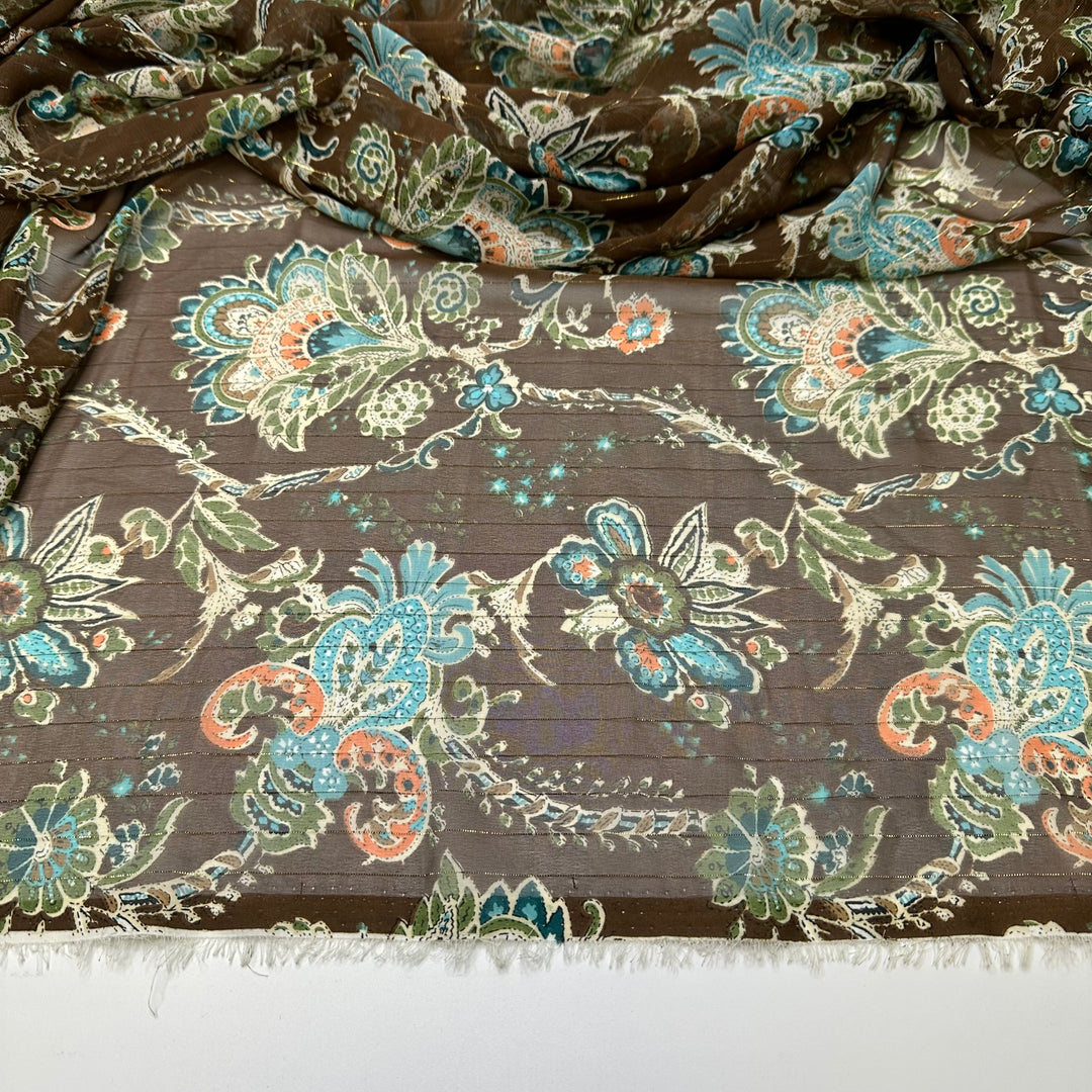 All The Bells And Whistles - Glitter Chiffon Poly Woven - Brown Multi Paisley - 1.9M Bundle