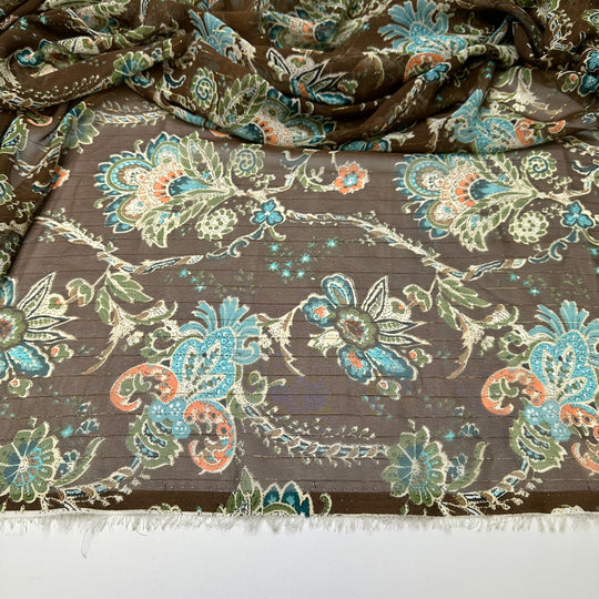 All The Bells And Whistles - Glitter Chiffon Poly Woven - Brown Multi Paisley - 1.9M Bundle