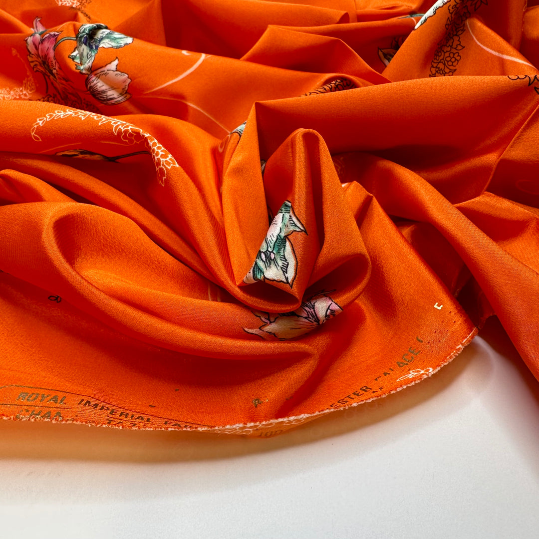 Orange You Glad Im Here - Satin Poly Woven - Orange Multi Floral - 1.5M Bundle