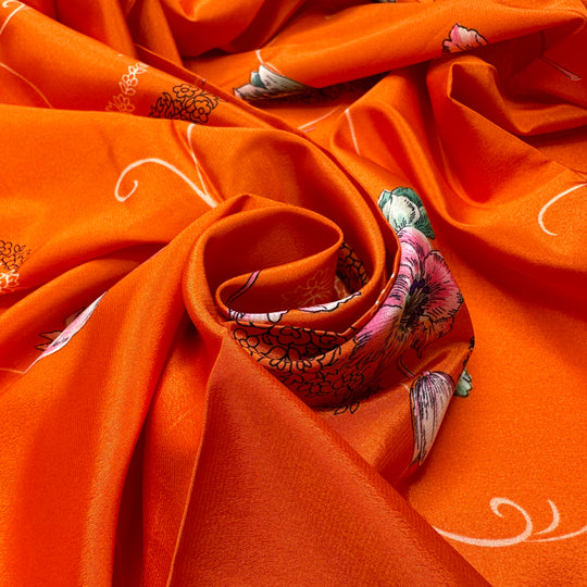 Orange You Glad Im Here - Satin Poly Woven - Orange Multi Floral - 1.5M Bundle