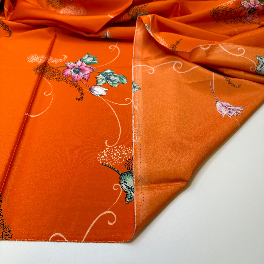 Orange You Glad Im Here - Satin Poly Woven - Orange Multi Floral - 1.5M Bundle