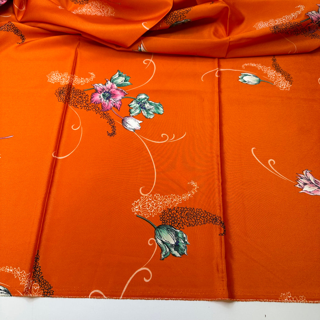 Orange You Glad Im Here - Satin Poly Woven - Orange Multi Floral - 1.5M Bundle