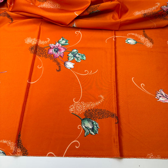 Orange You Glad Im Here - Satin Poly Woven - Orange Multi Floral - 1.5M Bundle