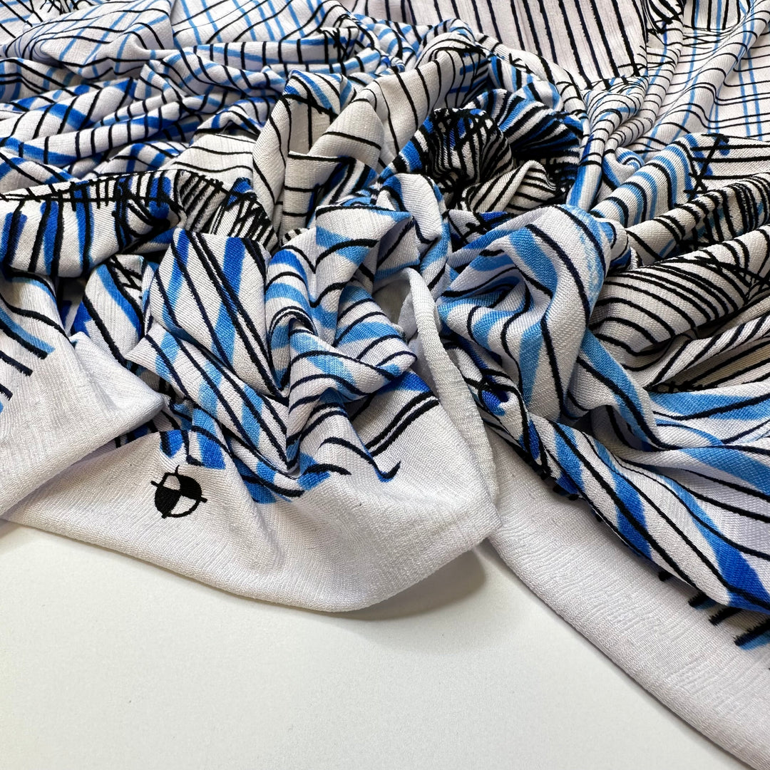 Line Art - Polyester Blend Knit - Blue Multi Abstract - 3.25M Bundle