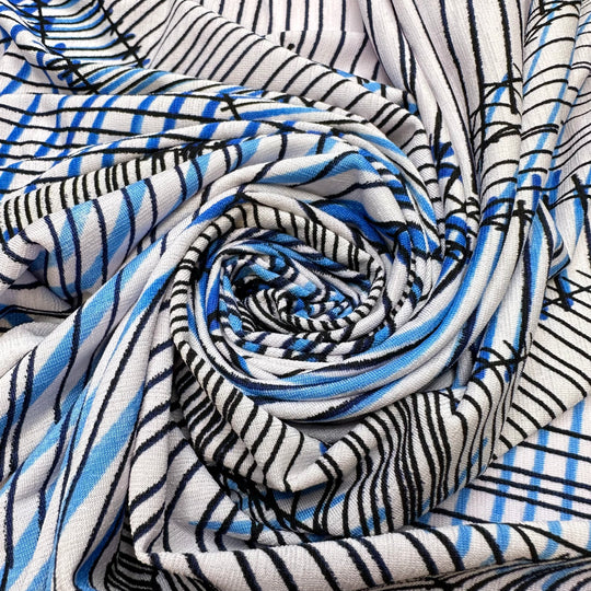 Line Art - Polyester Blend Knit - Blue Multi Abstract - 3.25M Bundle