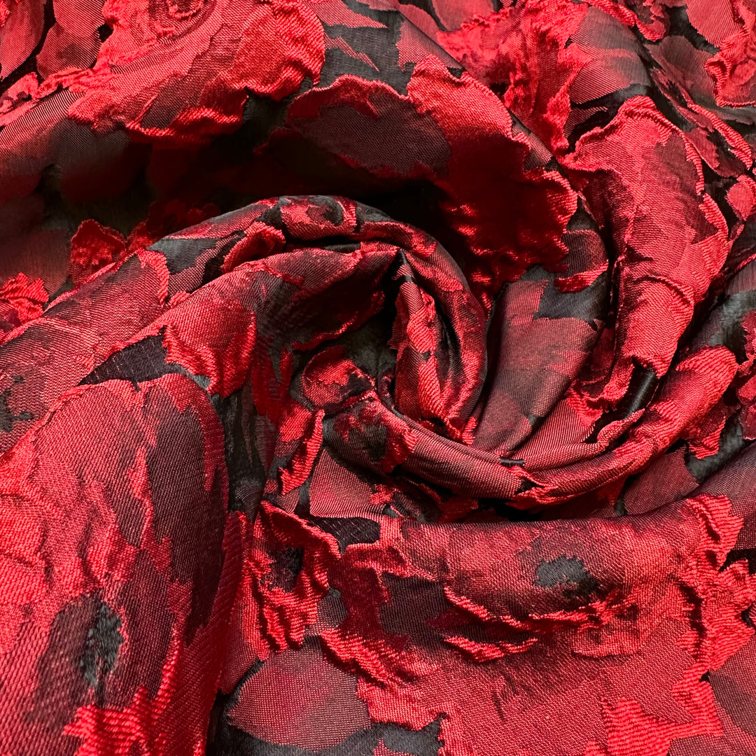 Passionate Sonata - Jacquard Poly Woven - Black/Red Floral - 1M Bundle