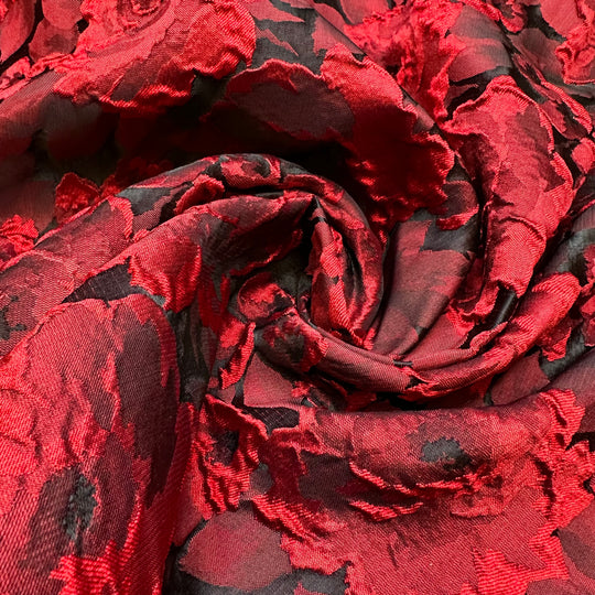 Passionate Sonata - Jacquard Poly Woven - Black/Red Floral - 1M Bundle