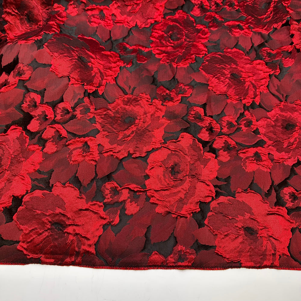 Passionate Sonata - Jacquard Poly Woven - Black/Red Floral - 1M Bundle