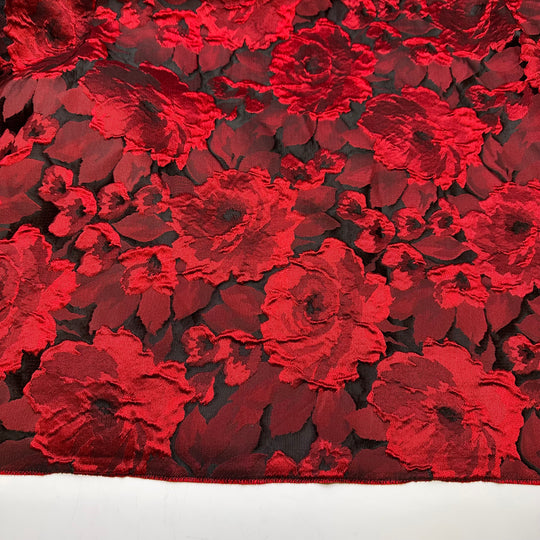 Passionate Sonata - Jacquard Poly Woven - Black/Red Floral - 1M Bundle