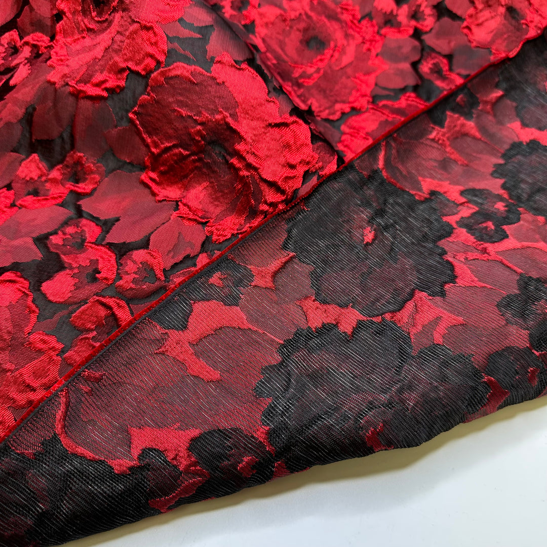 Passionate Sonata - Jacquard Poly Woven - Black/Red Floral - 1M Bundle