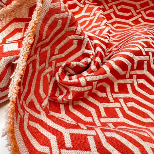 Holiday Candy Wrapper - Double Cloth Weave Polyester Blend Woven - Orange/White Geometric - 3M Bundle