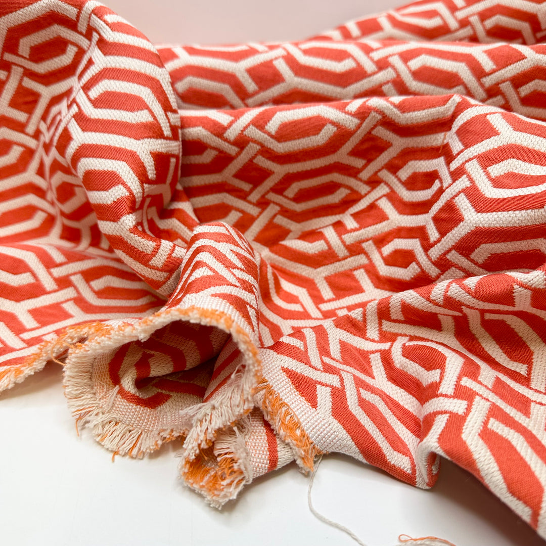 Holiday Candy Wrapper - Double Cloth Weave Polyester Blend Woven - Orange/White Geometric - 3M Bundle