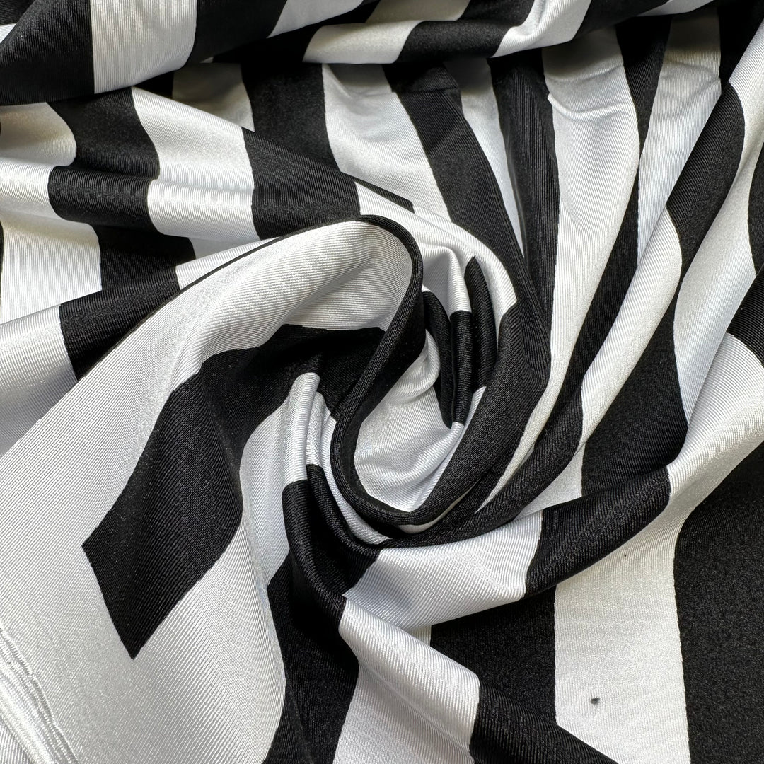 Jailhouse Rock - Jersey Poly/Spandex Knit - Black/White Stripes - 1.5M Bundle
