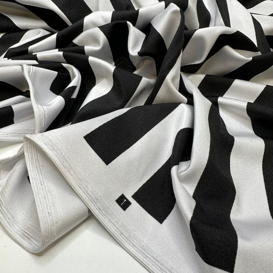 Jailhouse Rock - Jersey Poly/Spandex Knit - Black/White Stripes - 1.5M Bundle