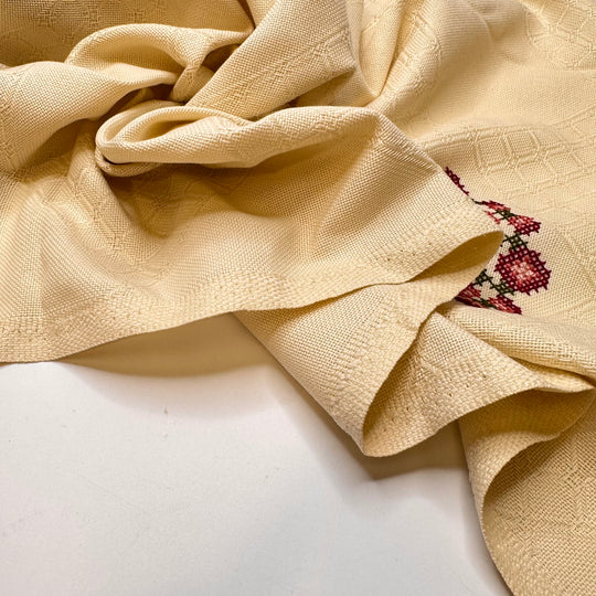 Flowers On The Shoreline - Embroidered Cotton Blend Woven - Light Beige Geometric - 2.25M Bundle