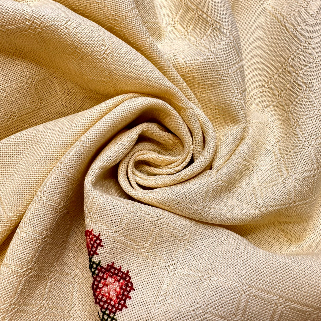 Flowers On The Shoreline - Embroidered Cotton Blend Woven - Light Beige Geometric - 2.25M Bundle