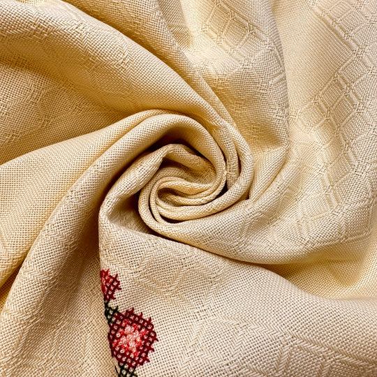 Flowers On The Shoreline - Embroidered Cotton Blend Woven - Light Beige Geometric - 2.25M Bundle