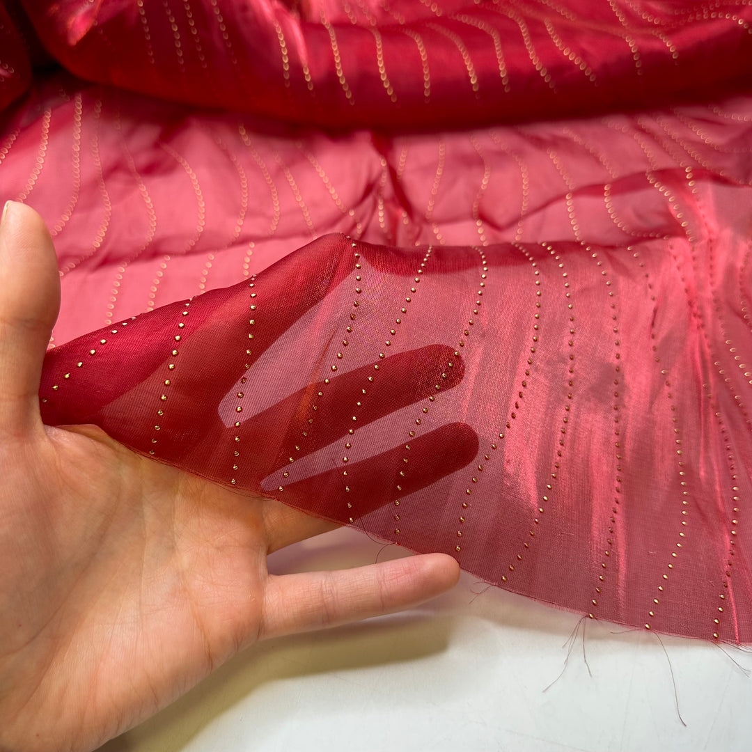 Stunning Firecracker - Rhinestoned Pattern Poly Woven - Red/Gold - 1.7M Bundle
