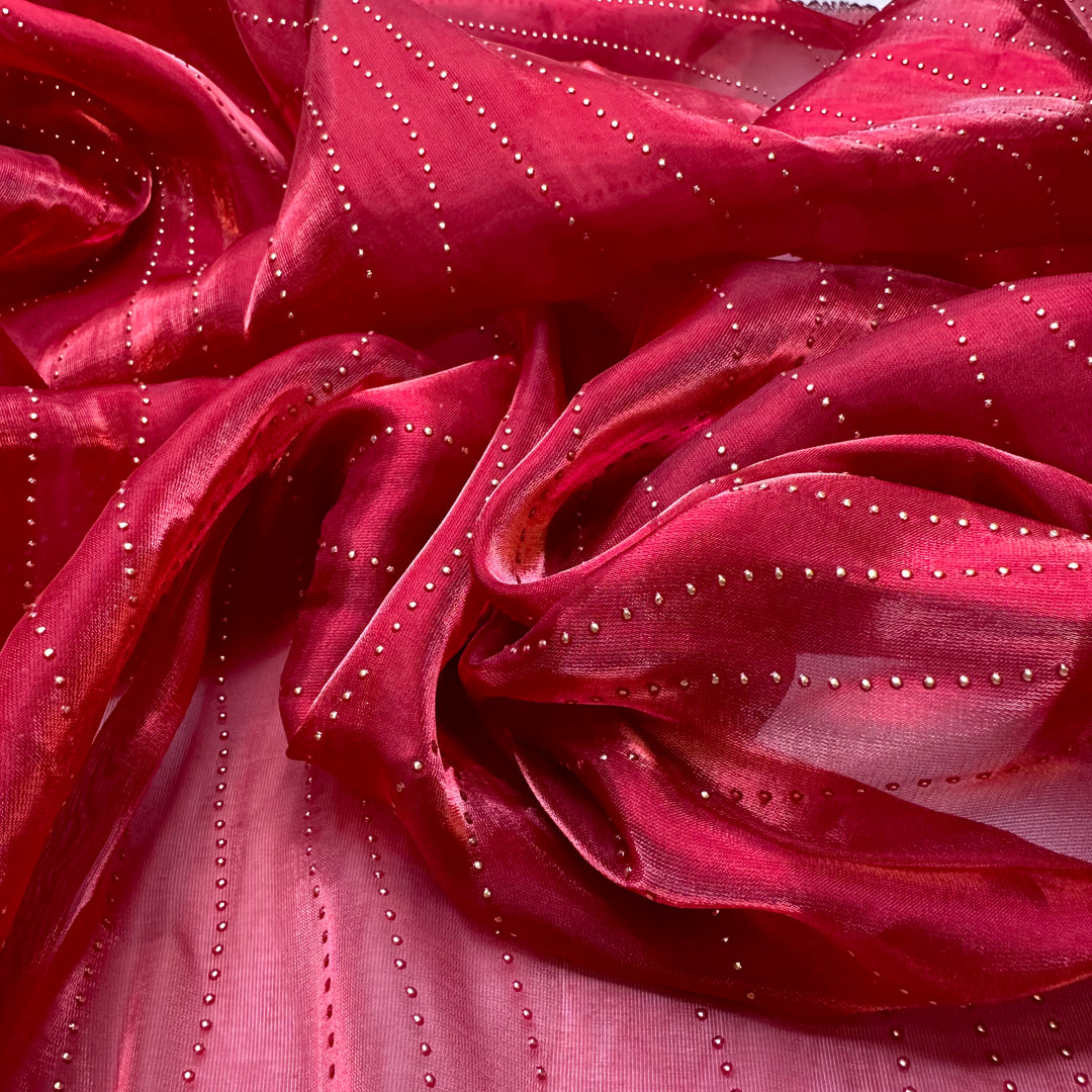 Stunning Firecracker - Rhinestoned Pattern Poly Woven - Red/Gold - 1.7M Bundle