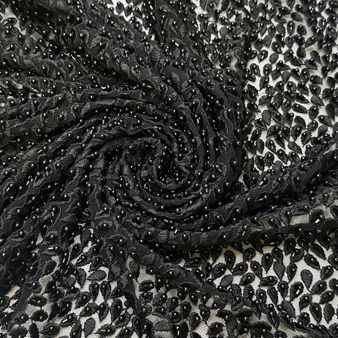 UB - My First Bite Of Black Liquorice - Beaded Embroidery Lace Polyester Blend Knit - Black Floral - 1.35M Bundle