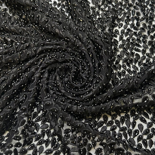 UB - My First Bite Of Black Liquorice - Beaded Embroidery Lace Polyester Blend Knit - Black Floral - 1.35M Bundle
