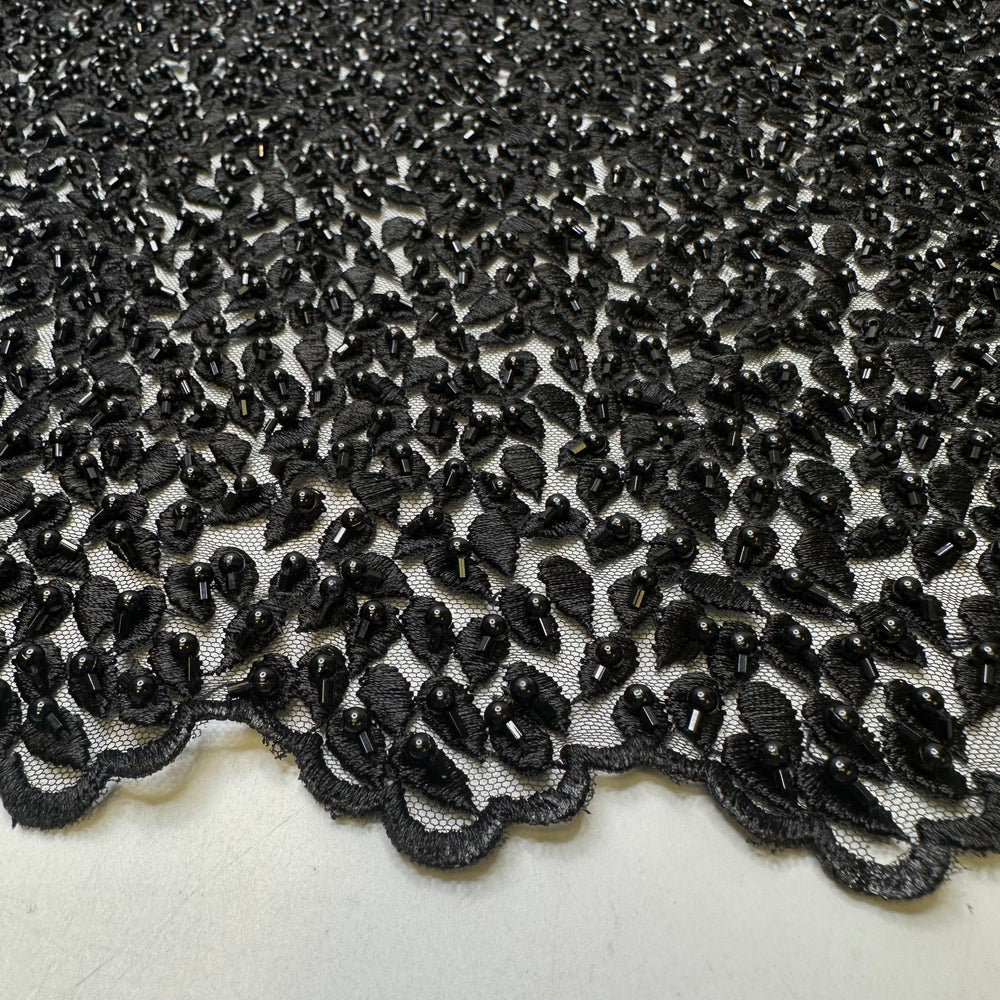 UB - My First Bite Of Black Liquorice - Beaded Embroidery Lace Polyester Blend Knit - Black Floral - 1.35M Bundle