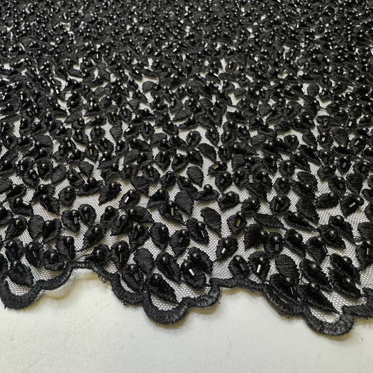 UB - My First Bite Of Black Liquorice - Beaded Embroidery Lace Polyester Blend Knit - Black Floral - 1.35M Bundle