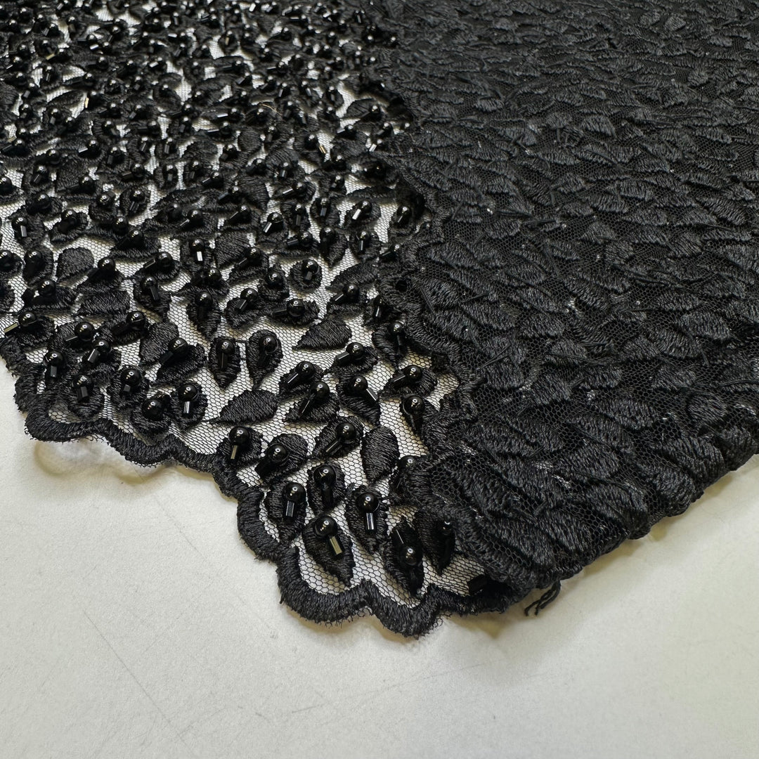 UB - My First Bite Of Black Liquorice - Beaded Embroidery Lace Polyester Blend Knit - Black Floral - 1.35M Bundle