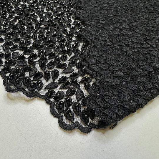UB - My First Bite Of Black Liquorice - Beaded Embroidery Lace Polyester Blend Knit - Black Floral - 1.35M Bundle