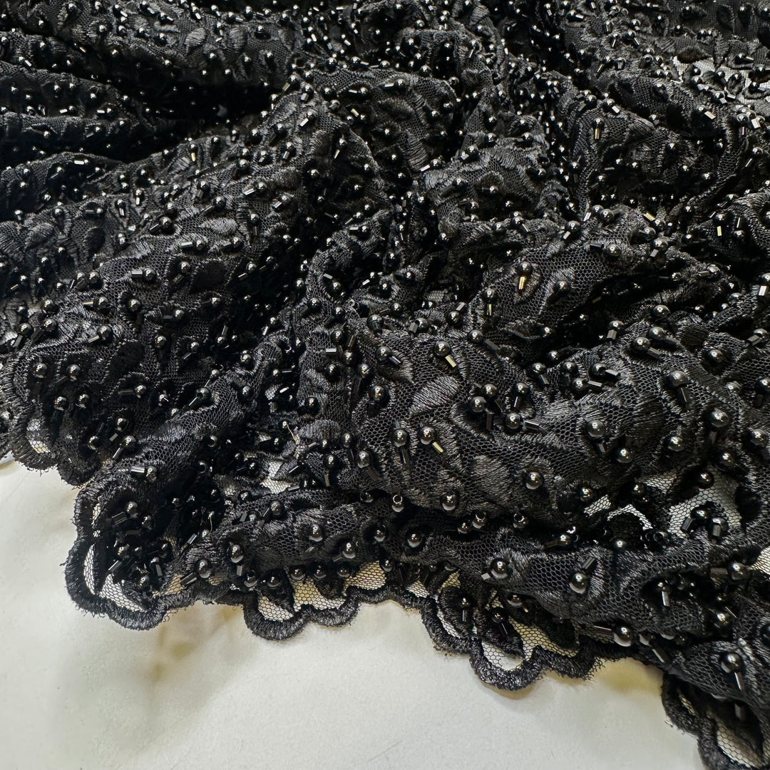UB - My First Bite Of Black Liquorice - Beaded Embroidery Lace Polyester Blend Knit - Black Floral - 1.35M Bundle