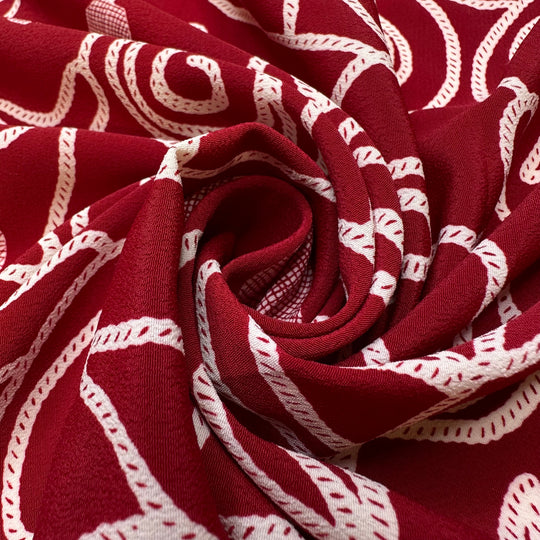 Reading Little Red Riding Hood - Crepe Poly Woven - Burgundy/White Floral - 1.6M Bundle