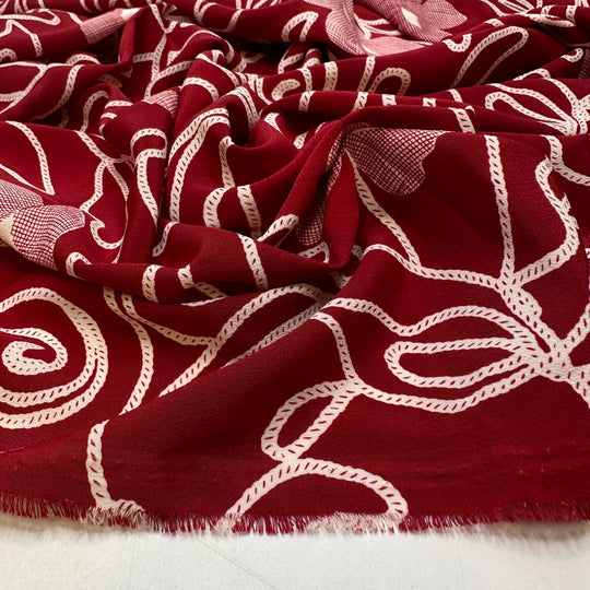 Reading Little Red Riding Hood - Crepe Poly Woven - Burgundy/White Floral - 1.6M Bundle