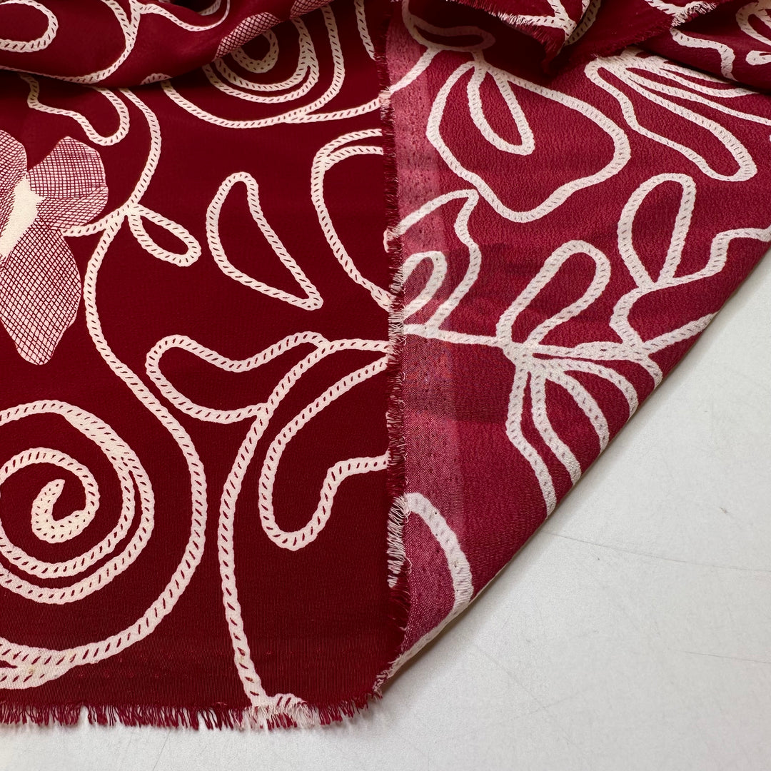 Reading Little Red Riding Hood - Crepe Poly Woven - Burgundy/White Floral - 1.6M Bundle