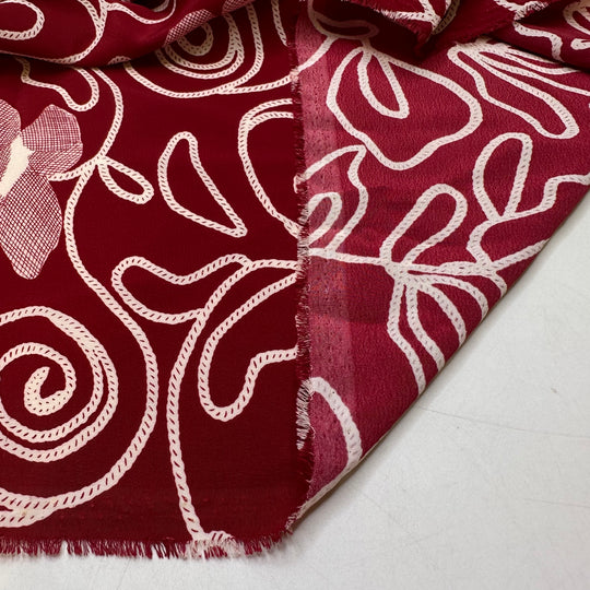 Reading Little Red Riding Hood - Crepe Poly Woven - Burgundy/White Floral - 1.6M Bundle