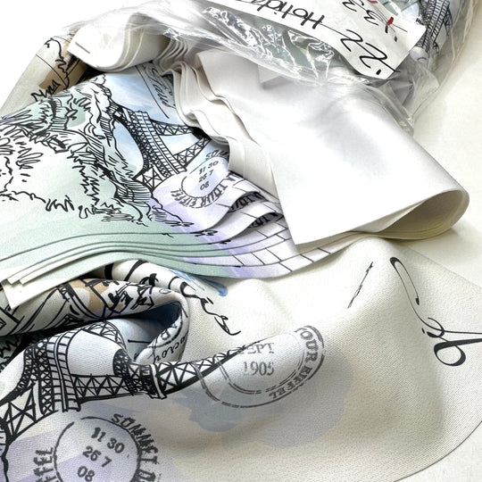 Lycra Paris Print Scrap Pack - Lycra Poly/Spandex Knit - Multi Paris Drawing - 0.2M Bundle