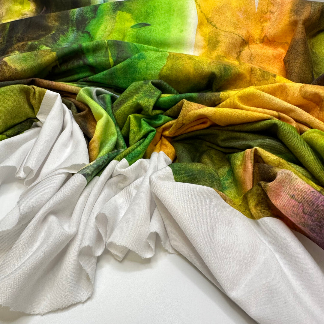 Just As It Melts - Jersey Cotton Blend Knit - Yellow/Green Watercolour - 1.75M Bundle