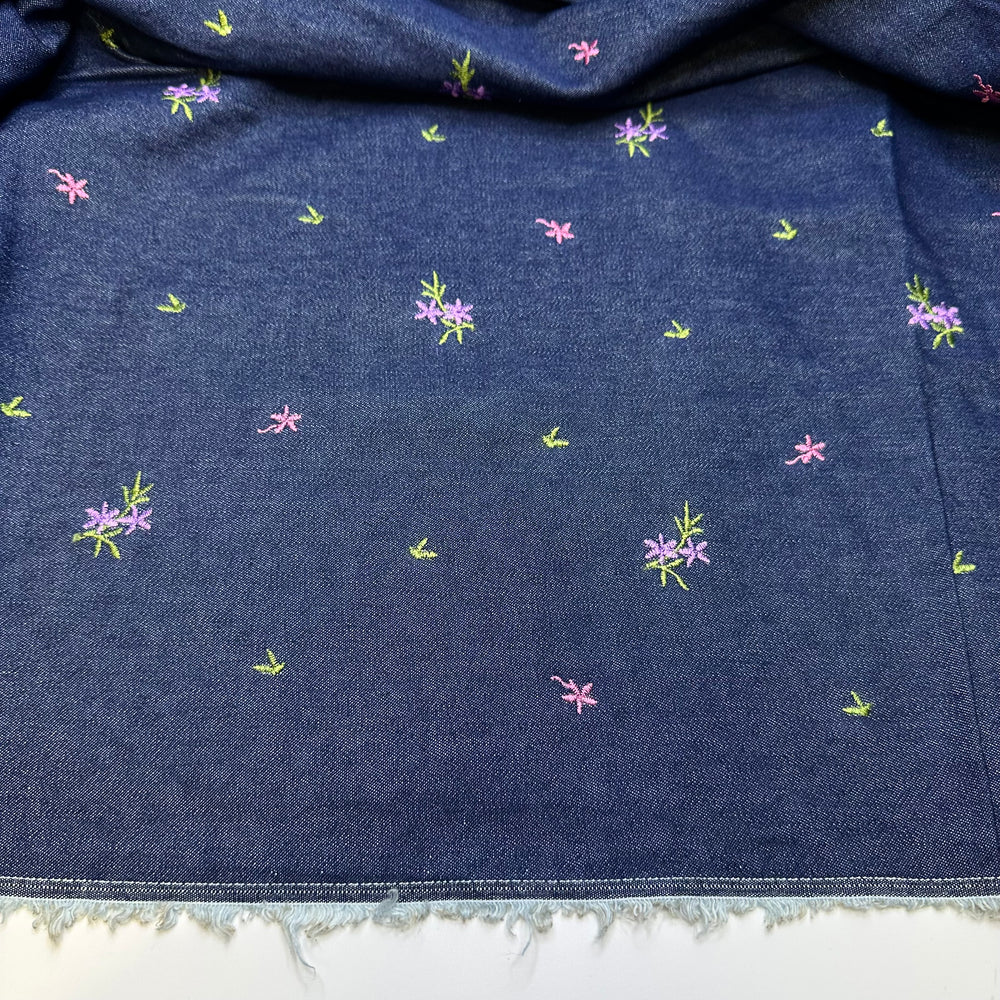 Blissful Bites - Embroidered Denim Cotton Woven - Navy Multi Floral - 1.55M Bundle
