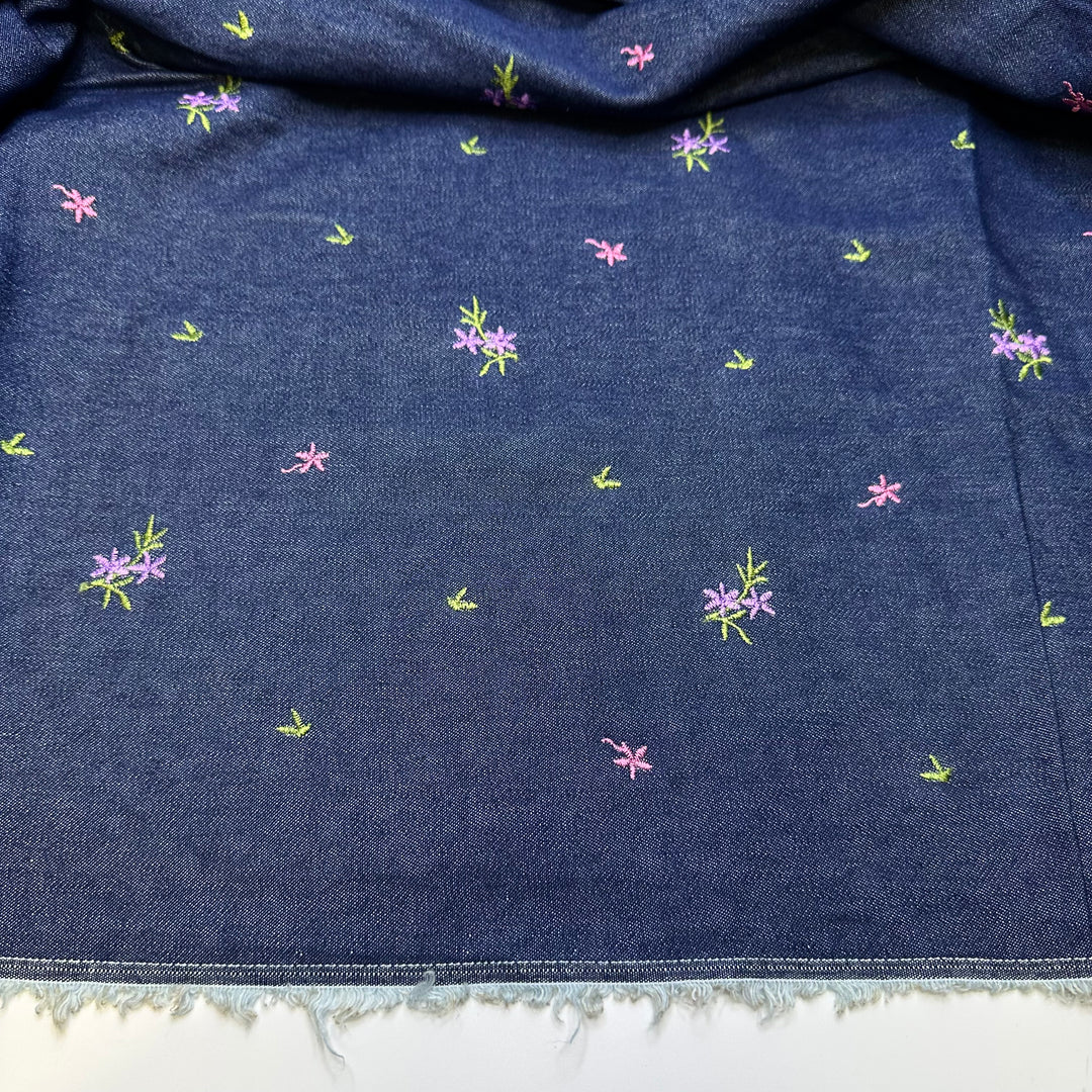 Blissful Bites - Embroidered Denim Cotton Woven - Navy Multi Floral - 1.55M Bundle